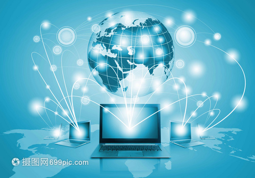 網絡背景上帶地球儀插圖的筆記本電腦圖像